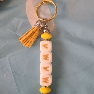 Yellow and White Keychain with Tassel